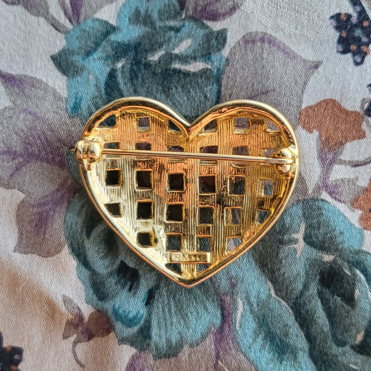 Brooch - Monet Gold and Crystal Lattice Heart Brooch