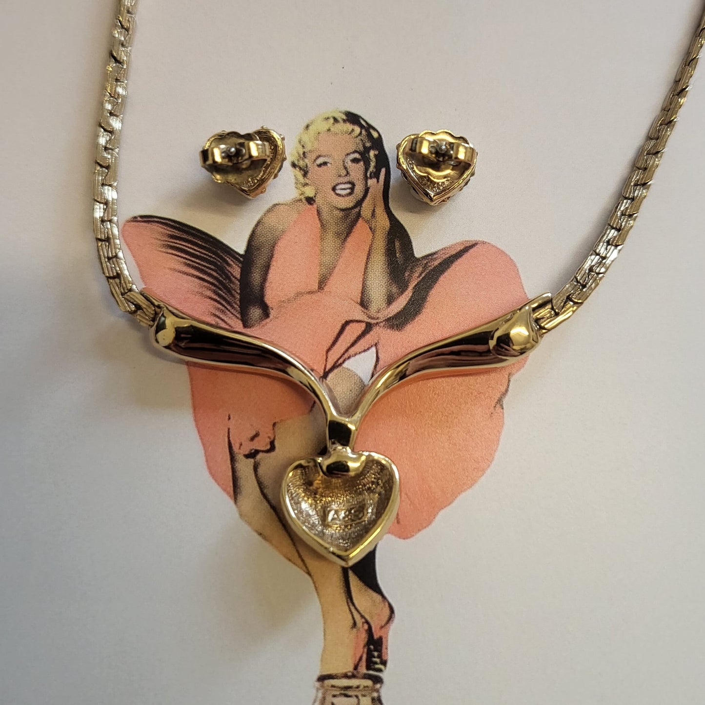 Set - Attwood and Sawyer Crystal Hearts Necklace and Stud Earrings