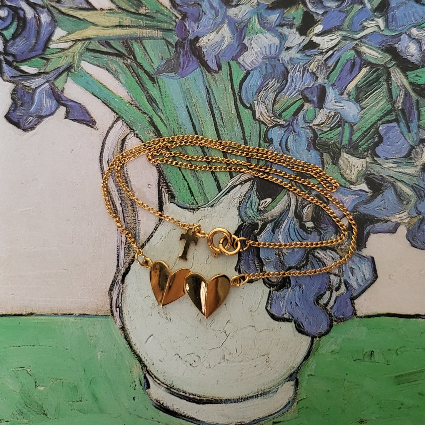 Necklace - Trifari Gold Double Heart Pendant Necklace