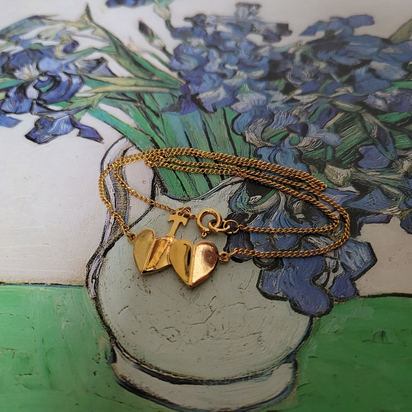 Necklace - Trifari Gold Double Heart Pendant Necklace