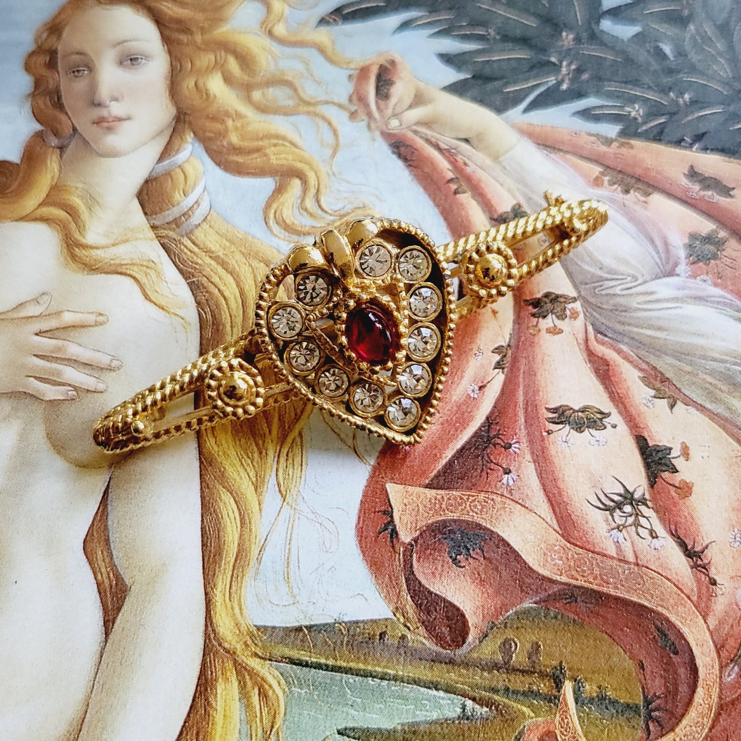 Brooch - Sphinx Red and Clear Crystals Heart Bar Brooch