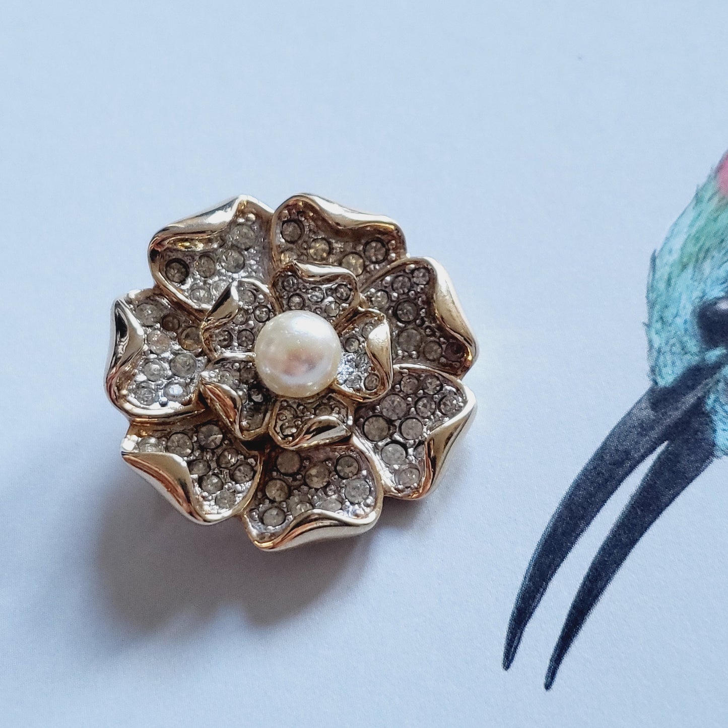 Brooch - Faux Pearl and Crystals Rosette Brooch