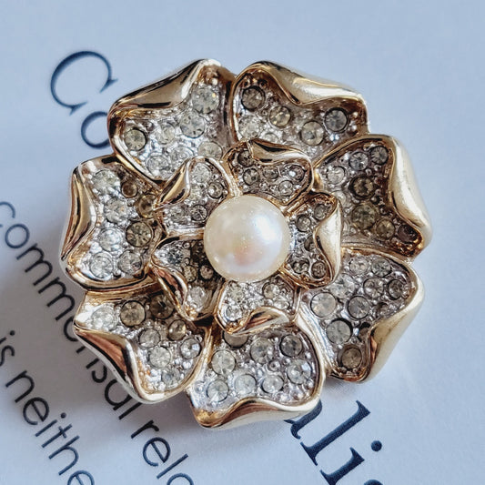 Brooch - Faux Pearl and Crystals Rosette Brooch
