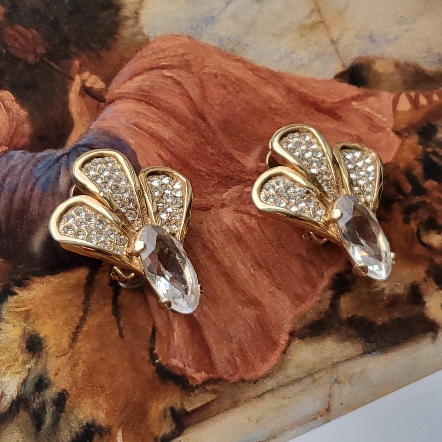 Clip on - Crystal Feather Fan Shaped Clip On Earrings