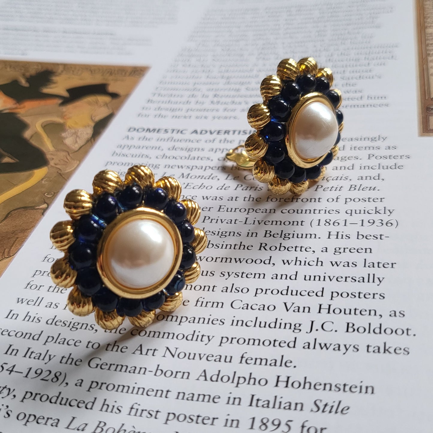 Clip on - Joan Rivers Pearl and Blue Glass Beads Flower Clip on Earrings