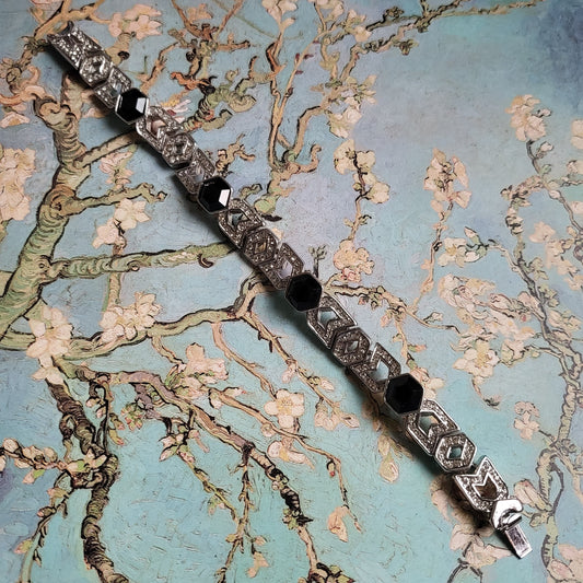 Bracelet - Attwood and Sawyer Art Deco Black and White Crystals Bracelet
