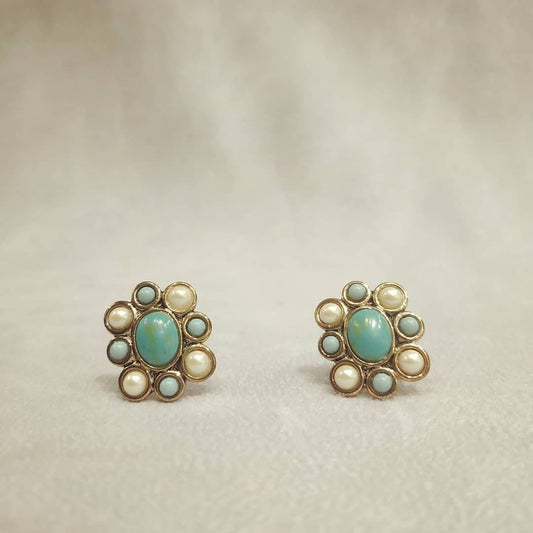 Clip on - Pearl Turquoise Clip on Earrings by Monet