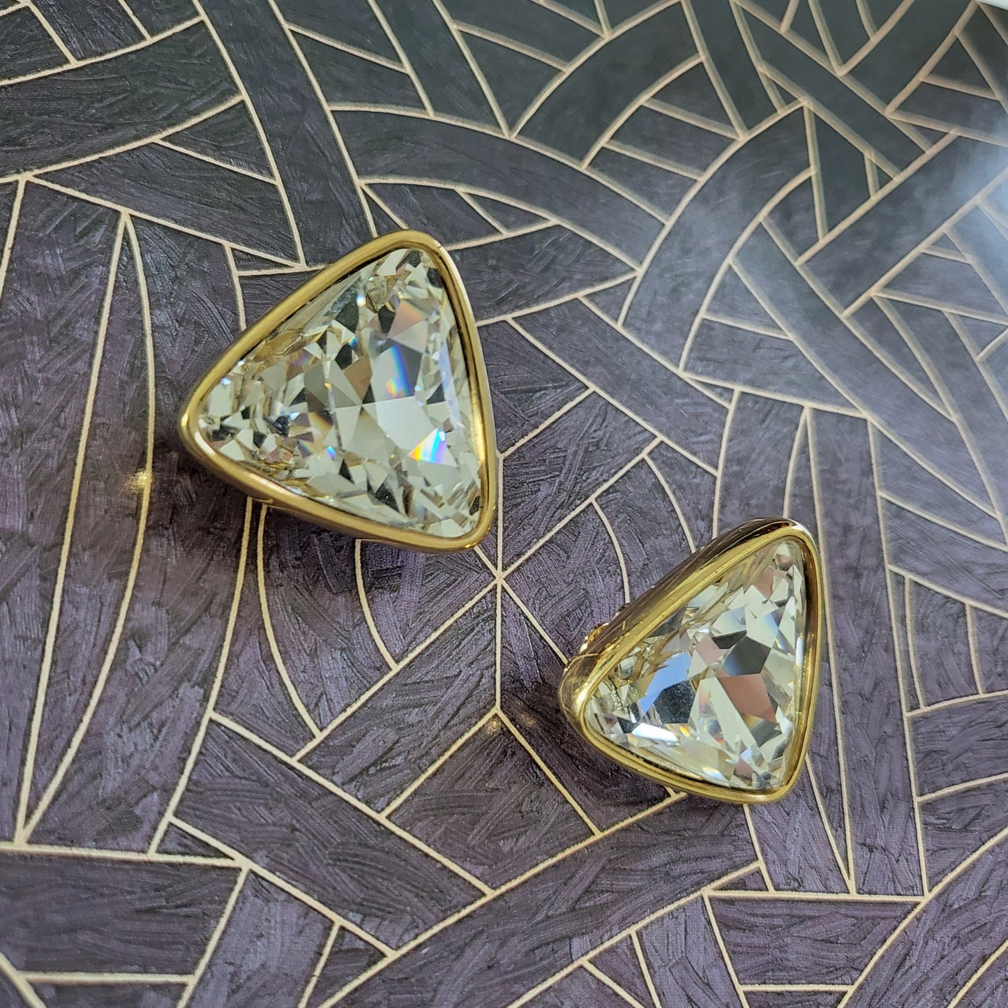 Clip on - Vintage Swarovski Triangular Crystal Clip On Earrings