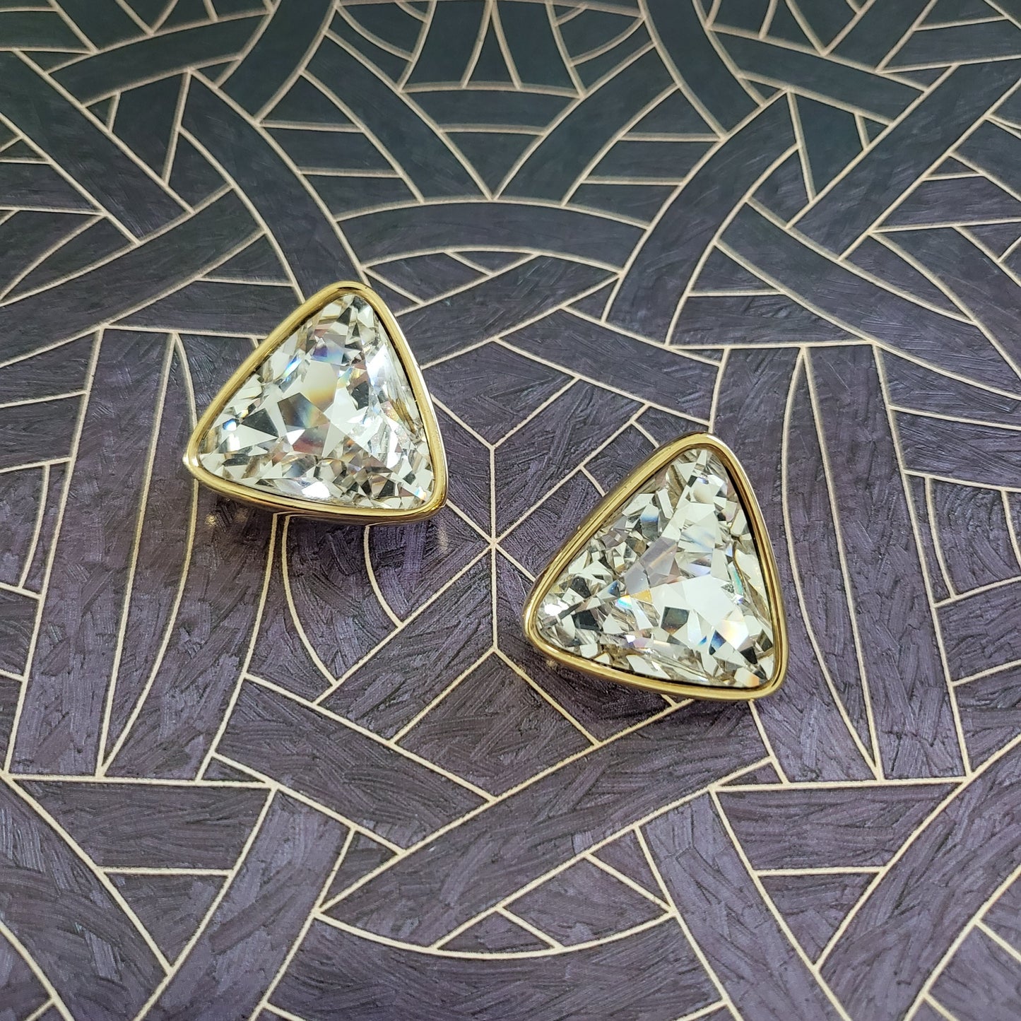 Clip on - Vintage Swarovski Triangular Crystal Clip On Earrings