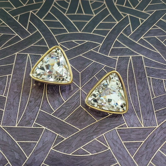Clip on - Vintage Swarovski Triangular Crystal Clip On Earrings