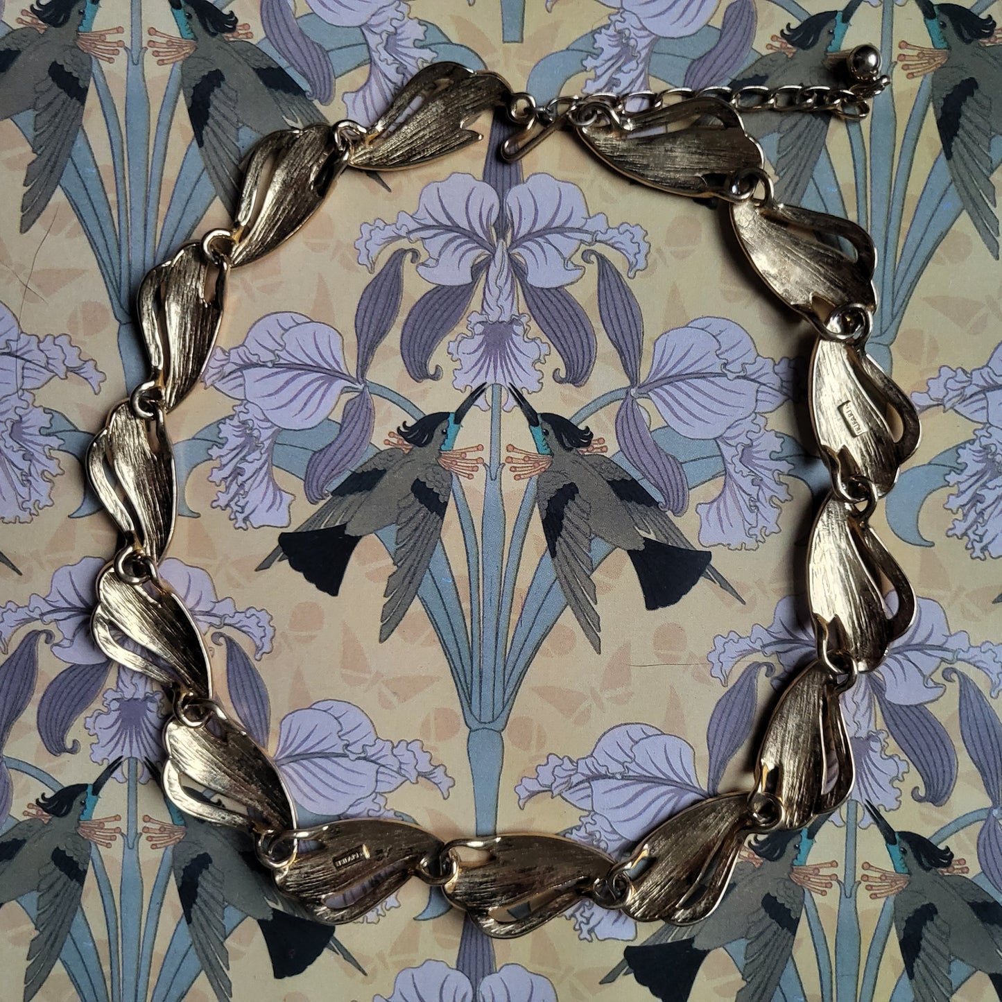 Necklace - Trifari Green Enamel Abstract Leaf Necklace