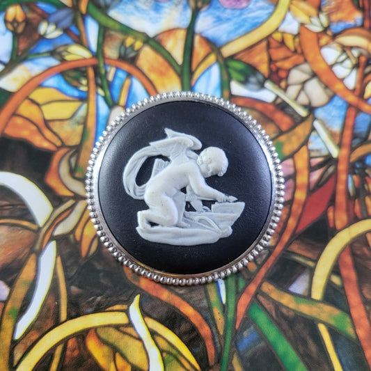 Brooch - Wedgwood Black Jasperware Cherub Cameo Brooch