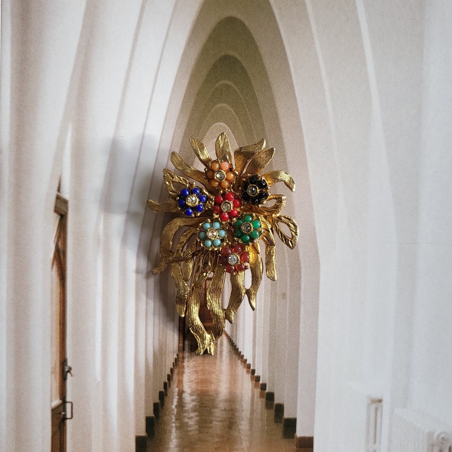 Brooch - Hattie Carnegie Multicoloured Glass Beads Flower Bouquet Brooch