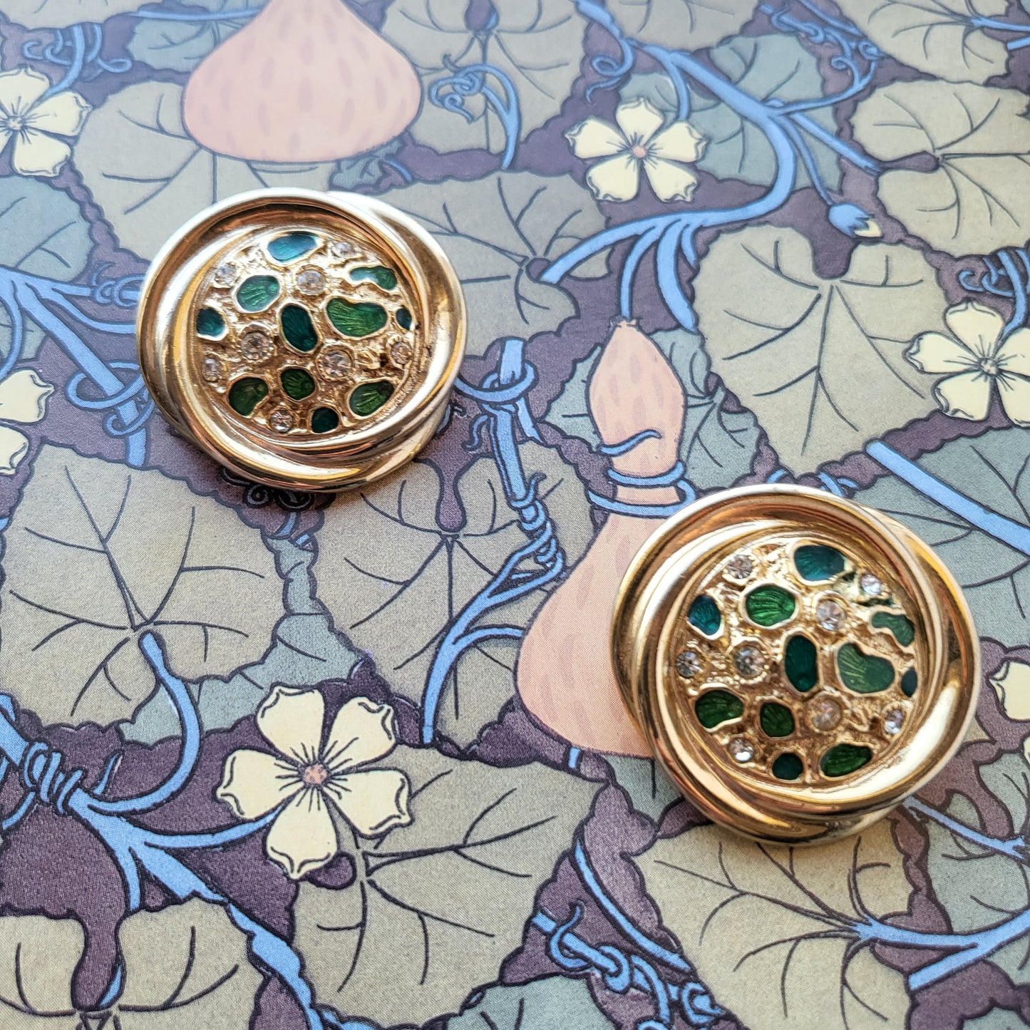 Clip on - David Grau Statement Green Enamel Crystal Clip On Earrings