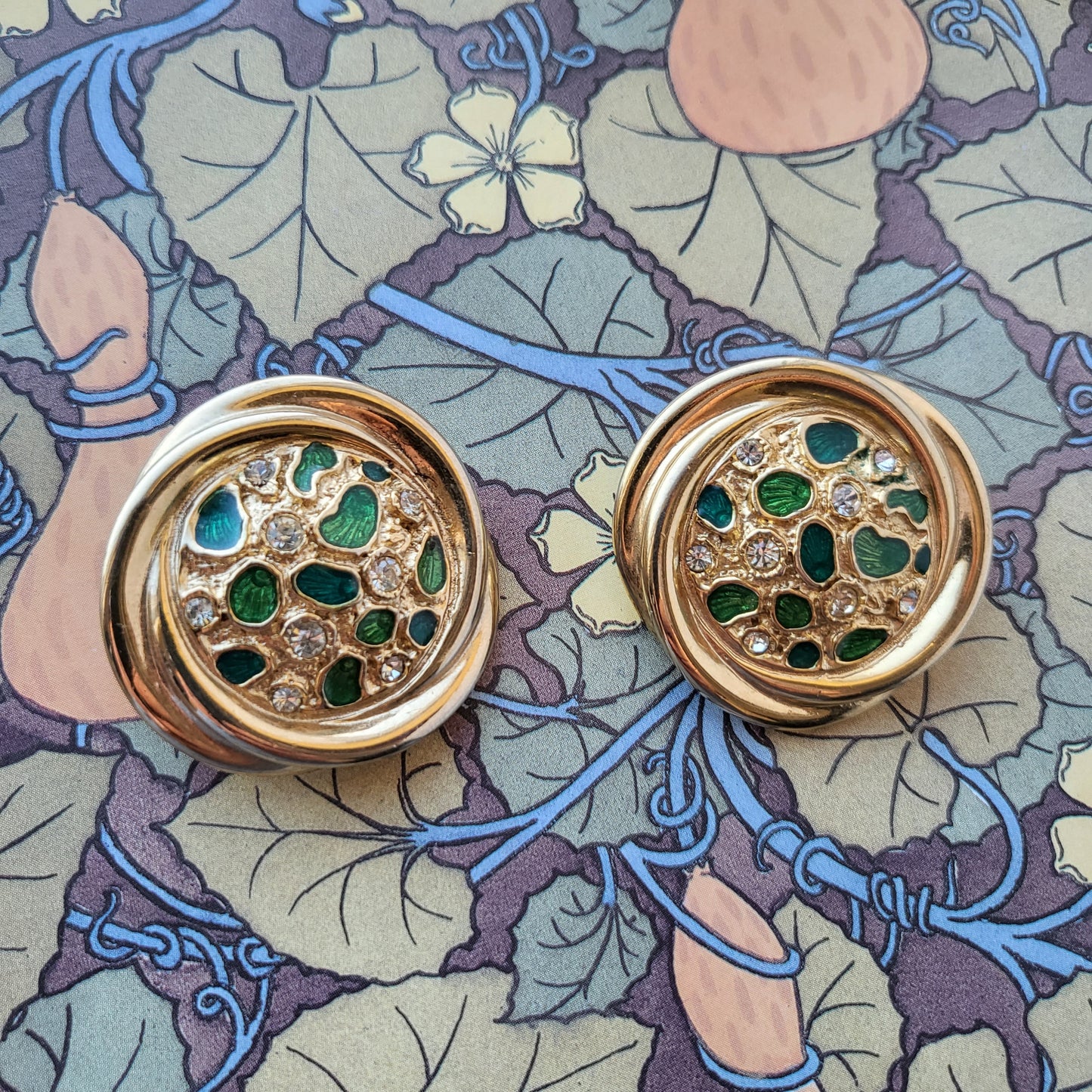 Clip on - David Grau Statement Green Enamel Crystal Clip On Earrings