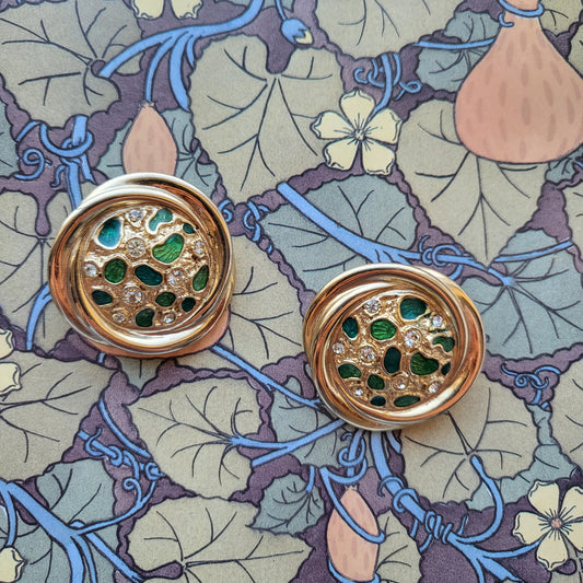 Clip on - David Grau Statement Green Enamel Crystal Clip On Earrings