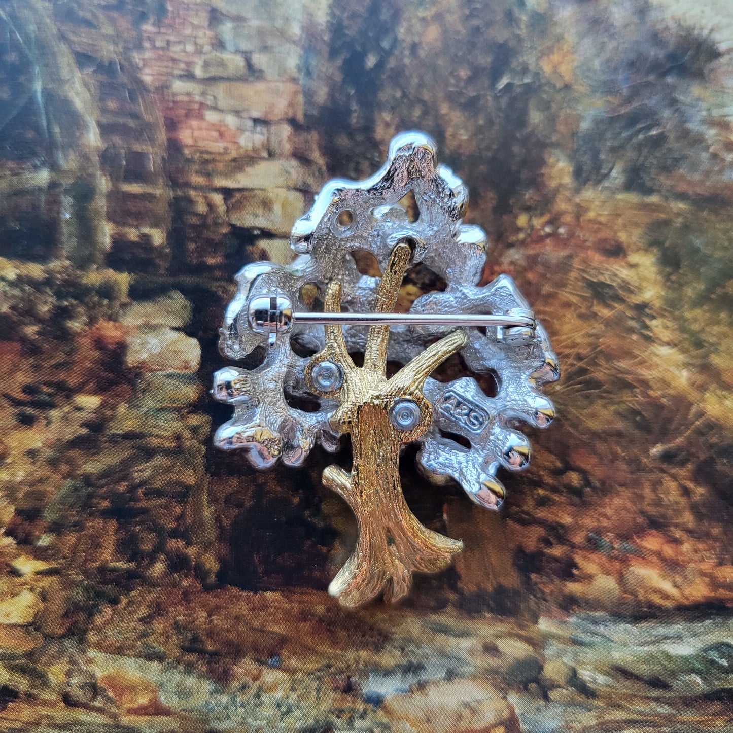 Brooch - Attwood and Sawyer Green and Clear Crystal Pine Tree Brooch