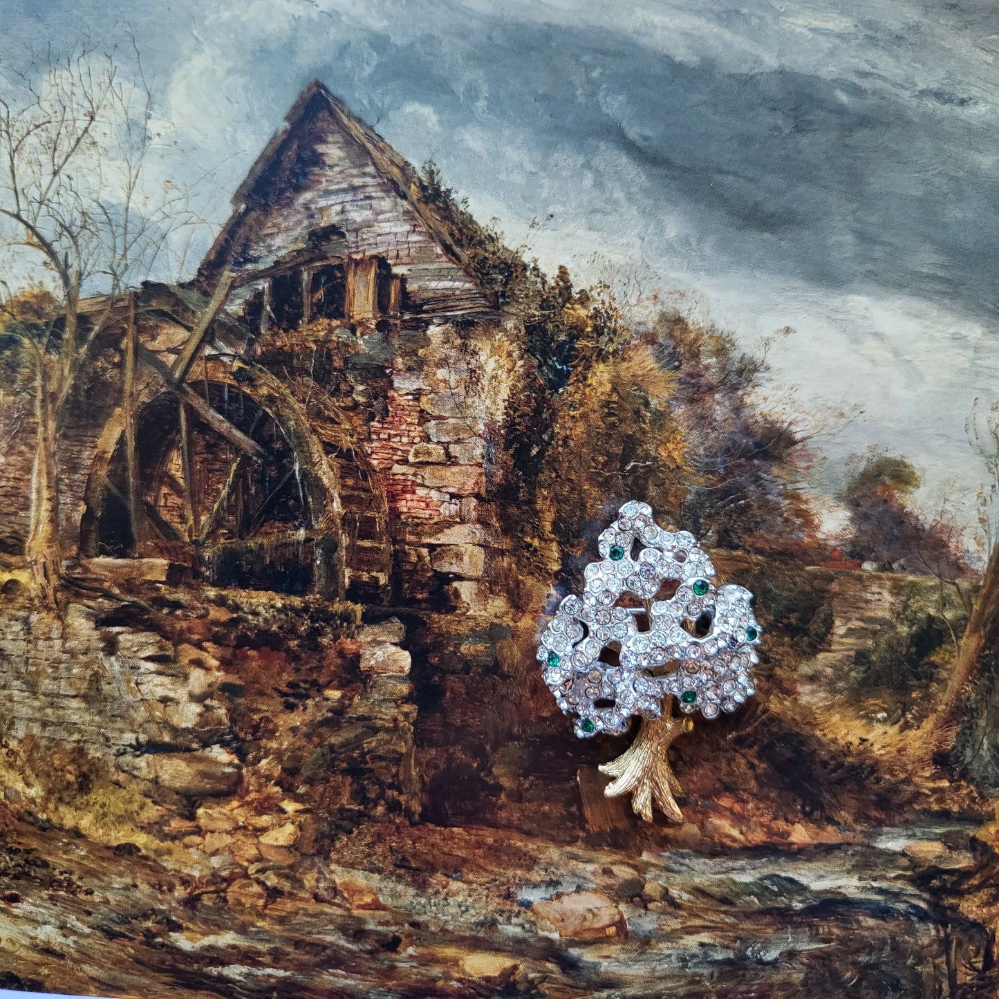 Brooch - Attwood and Sawyer Green and Clear Crystal Pine Tree Brooch