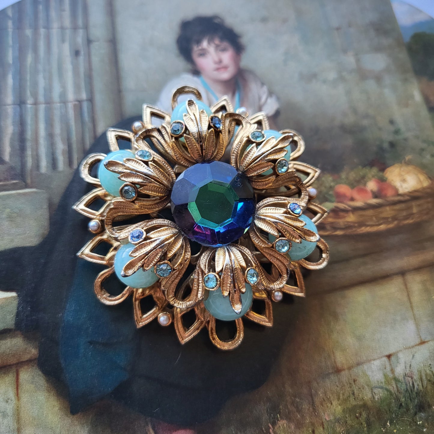 Brooch - Vintage Sphinx Blue Stones Statement Brooch