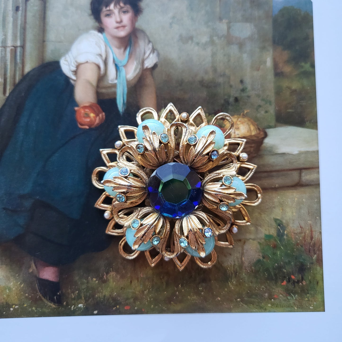 Brooch - Vintage Sphinx Blue Stones Statement Brooch