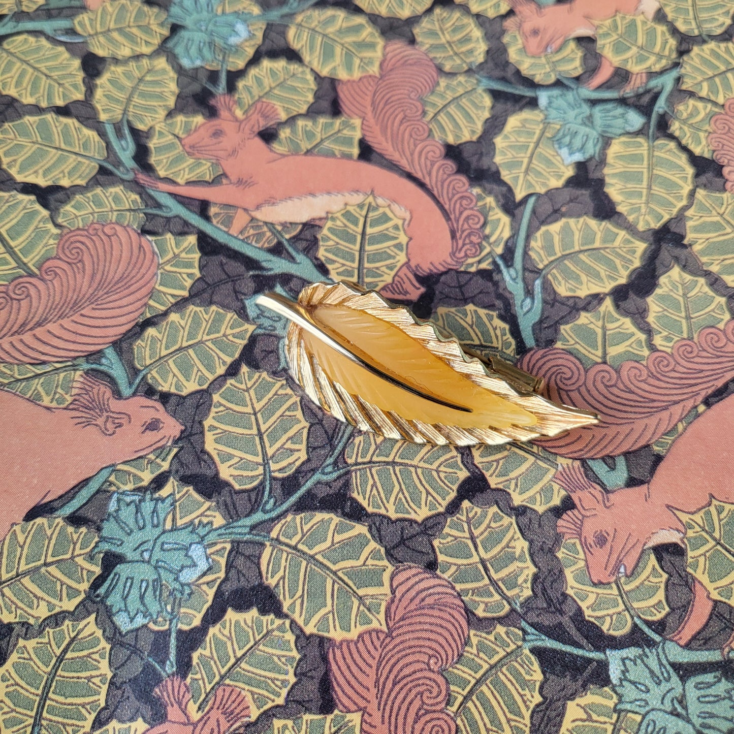 Brooch - Orena Yellow Thermoset Plastic Leaf Brooch