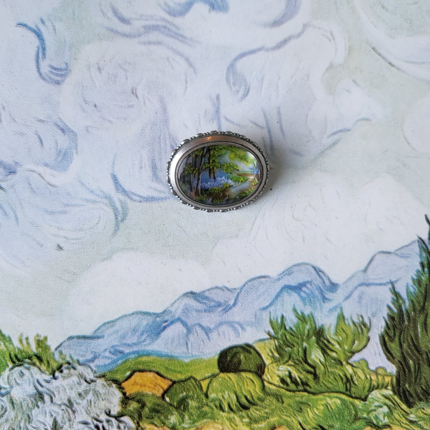 Brooch - Vintage Thomas L. Mott TLM Summer Landscape Brooch