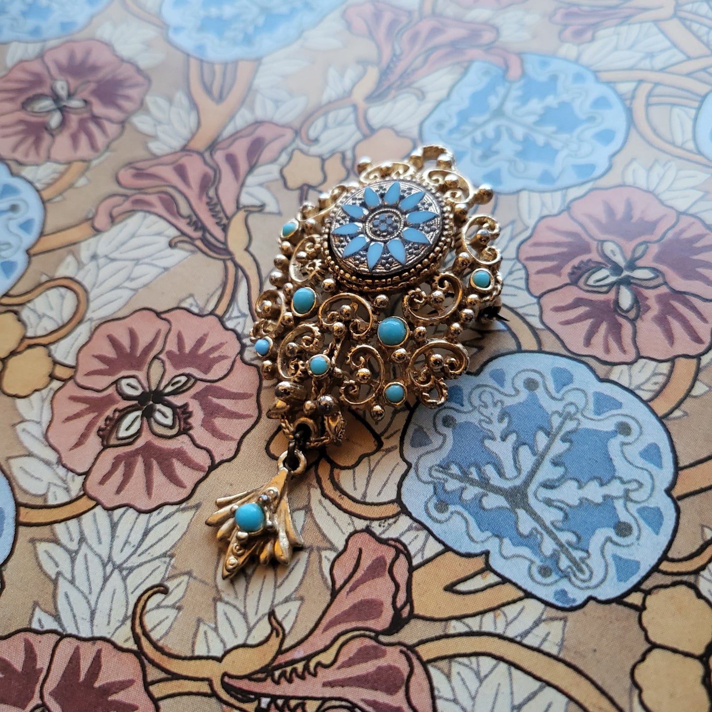 Brooch - Sphinx Turquoise Filigree Pendant Brooch