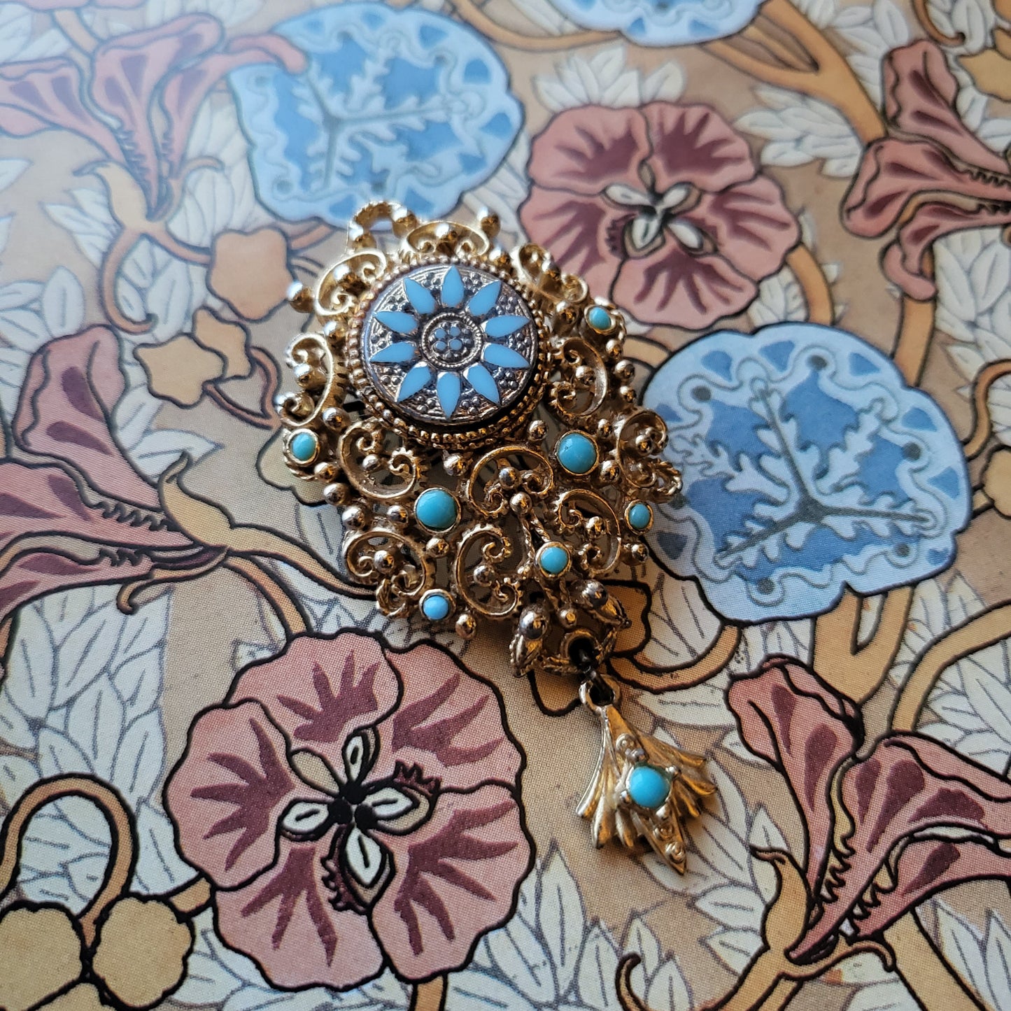 Brooch - Sphinx Turquoise Filigree Pendant Brooch