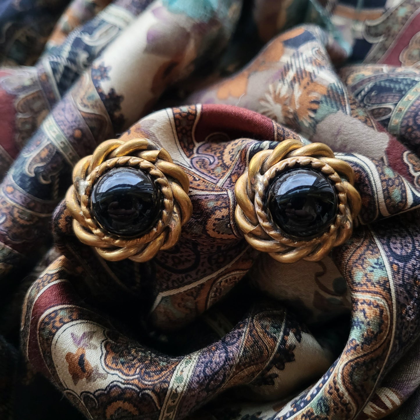 Clip on - Butler and Wilson Black Cabochon Glass Clip on Earrings