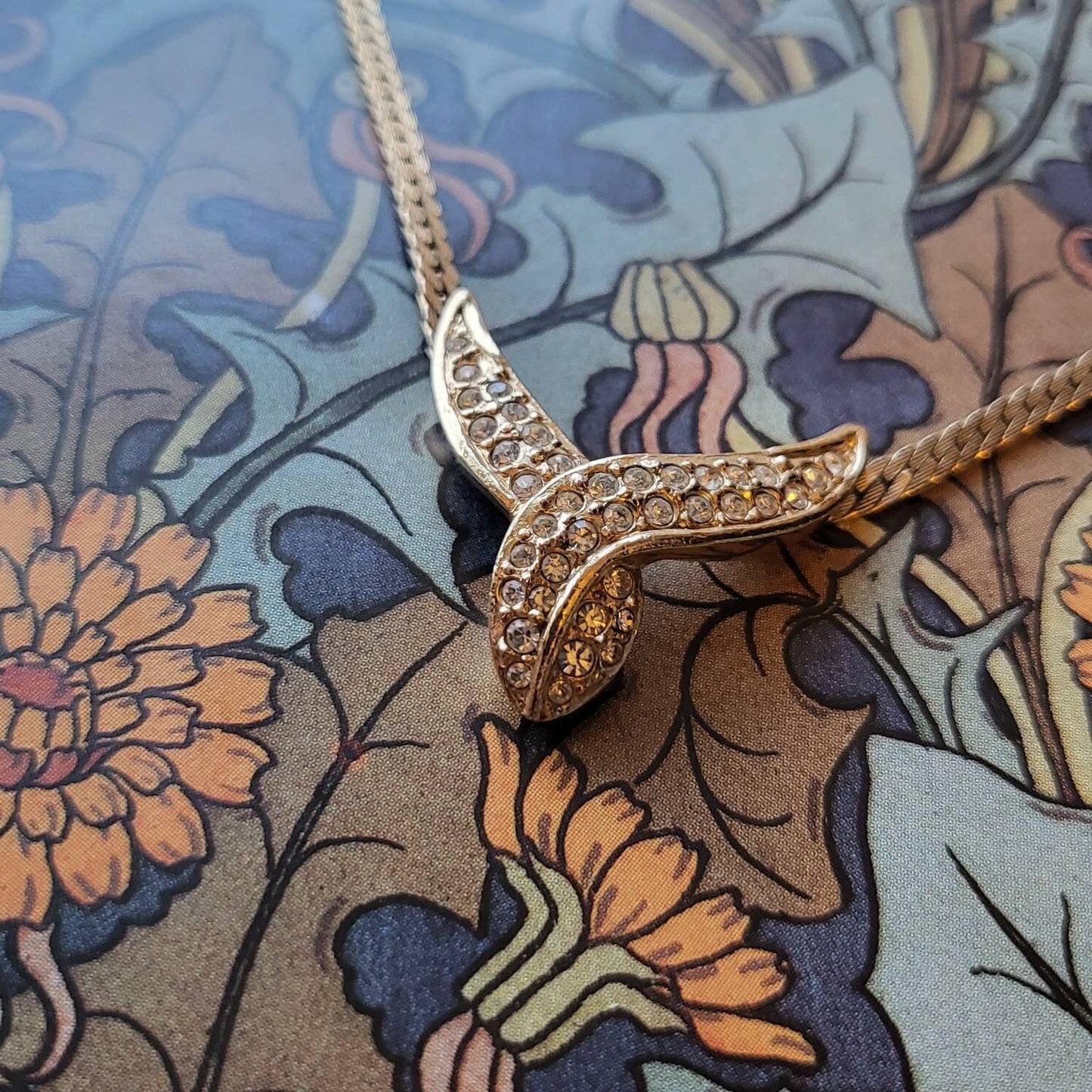 Necklace - Attwood and Sawyer Gold Crystal Ribbon Necklace