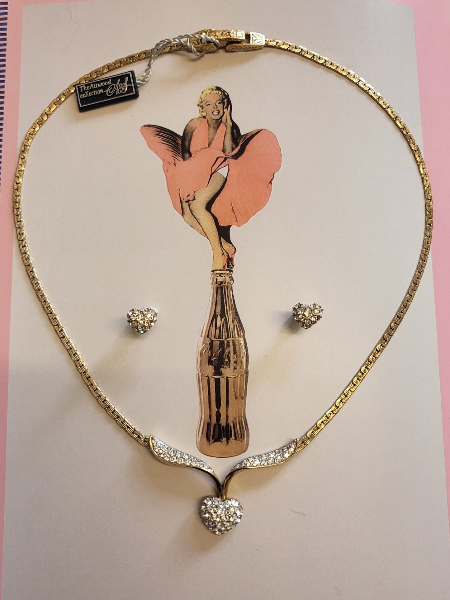 Set - Attwood and Sawyer Crystal Hearts Necklace and Stud Earrings