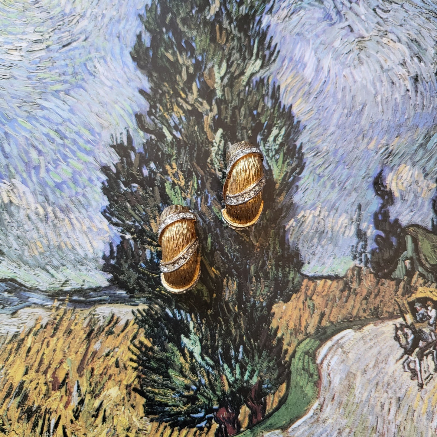 Clip on - Kenneth Jay Lane Brushed Gold Crystal Half Hoop Earrings