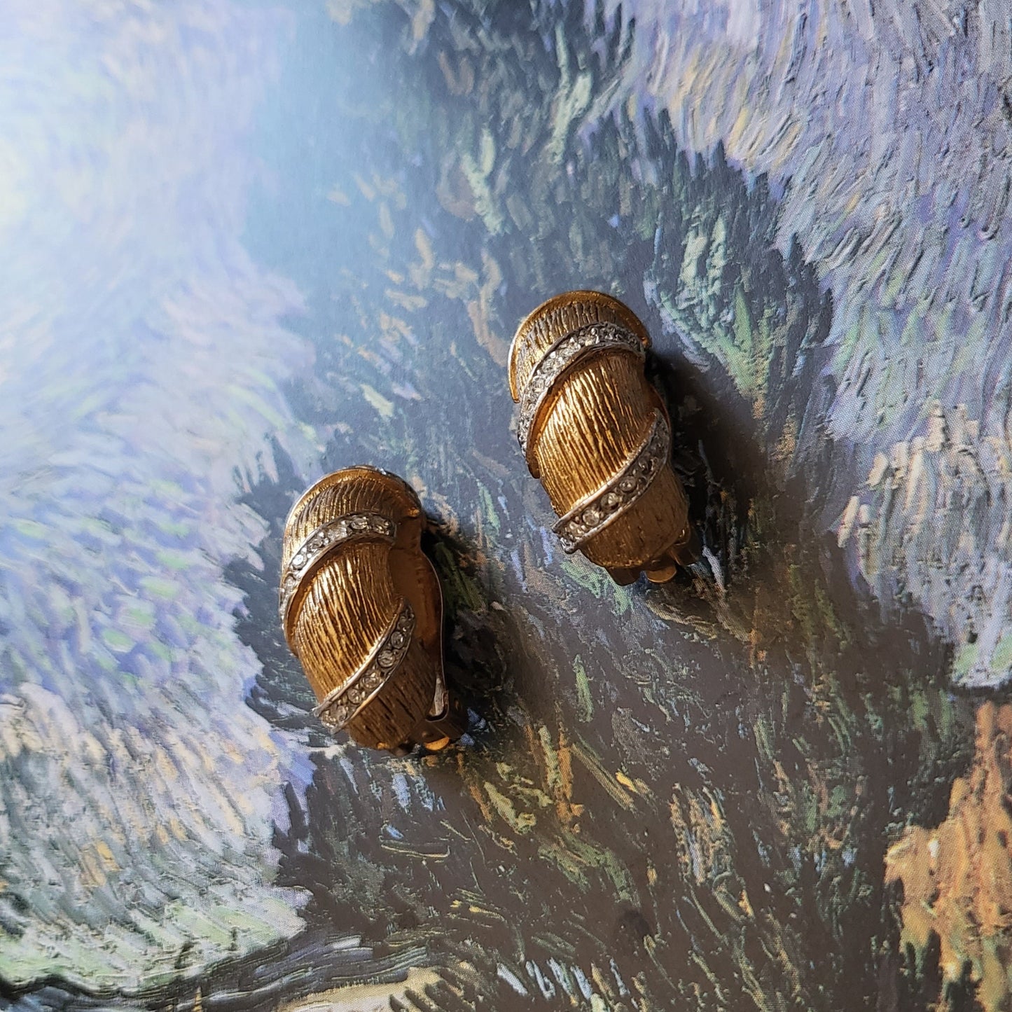 Clip on - Kenneth Jay Lane Brushed Gold Crystal Half Hoop Earrings