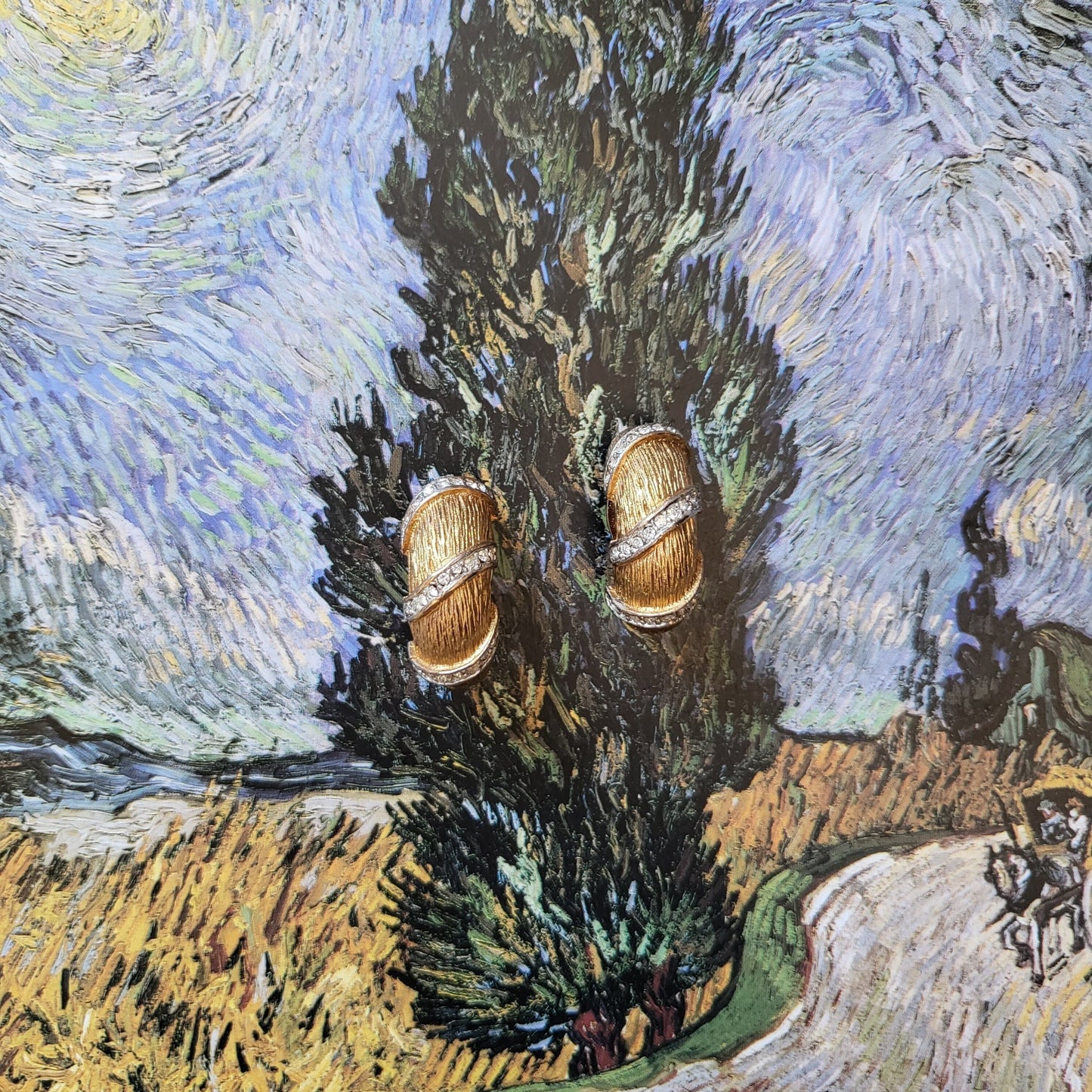 Clip on - Kenneth Jay Lane Brushed Gold Crystal Half Hoop Earrings