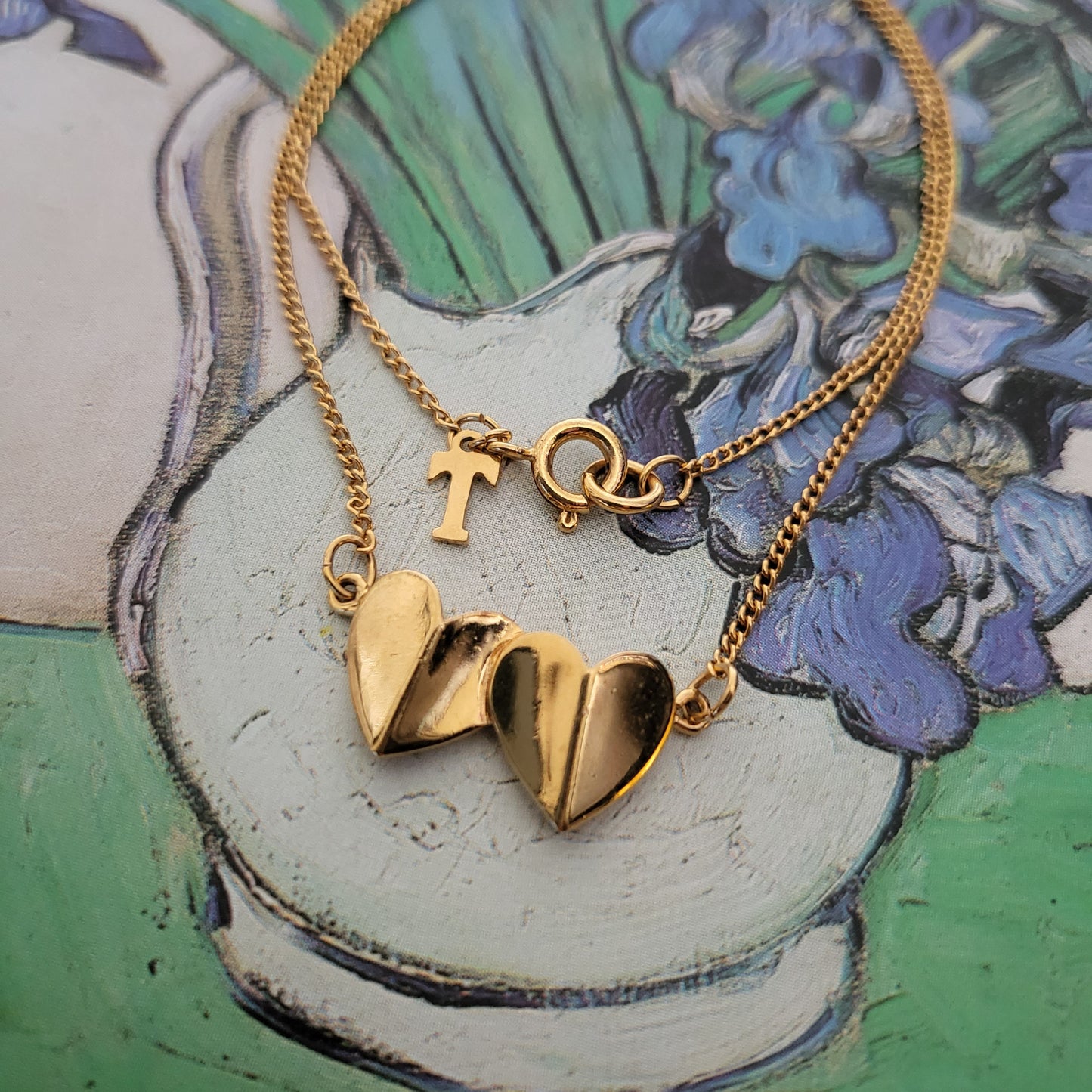 Necklace - Trifari Gold Double Heart Pendant Necklace