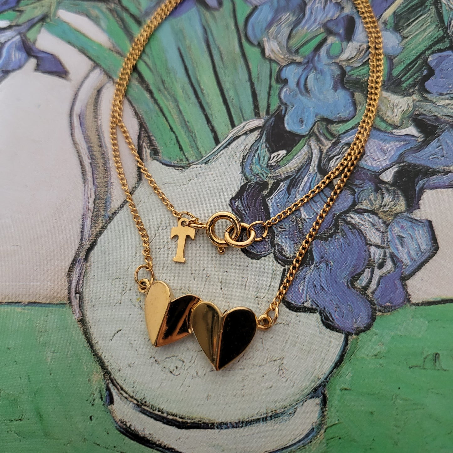 Necklace - Trifari Gold Double Heart Pendant Necklace