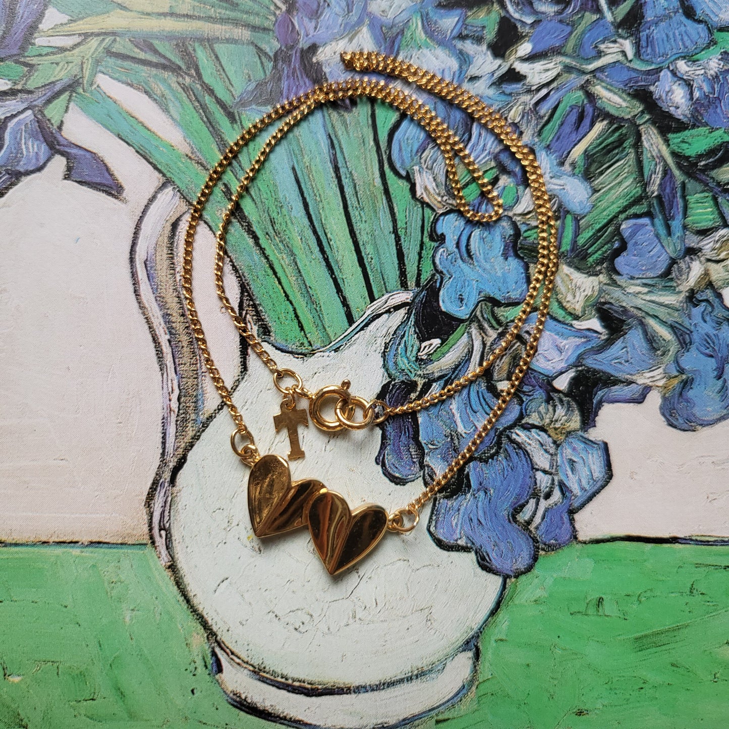 Necklace - Trifari Gold Double Heart Pendant Necklace