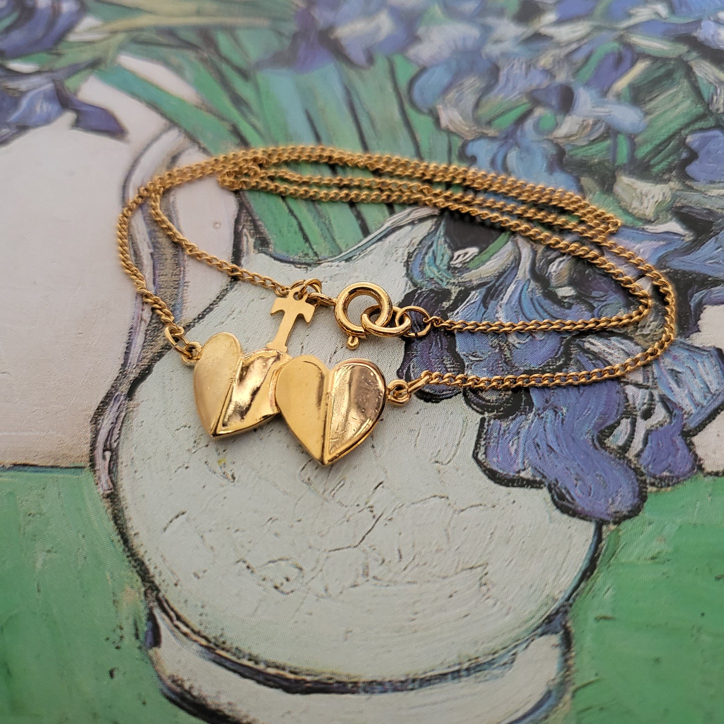 Necklace - Trifari Gold Double Heart Pendant Necklace