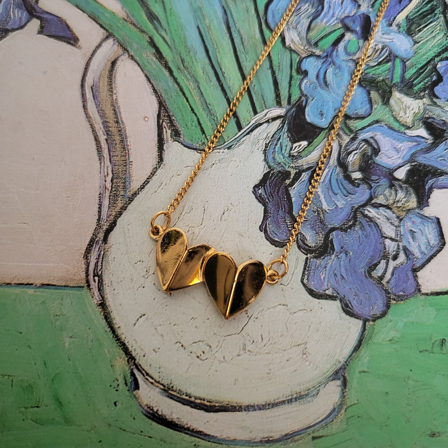 Necklace - Trifari Gold Double Heart Pendant Necklace