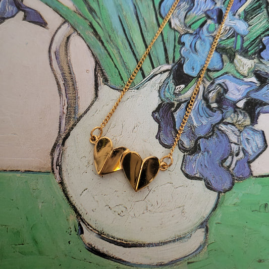 Necklace - Trifari Gold Double Heart Pendant Necklace