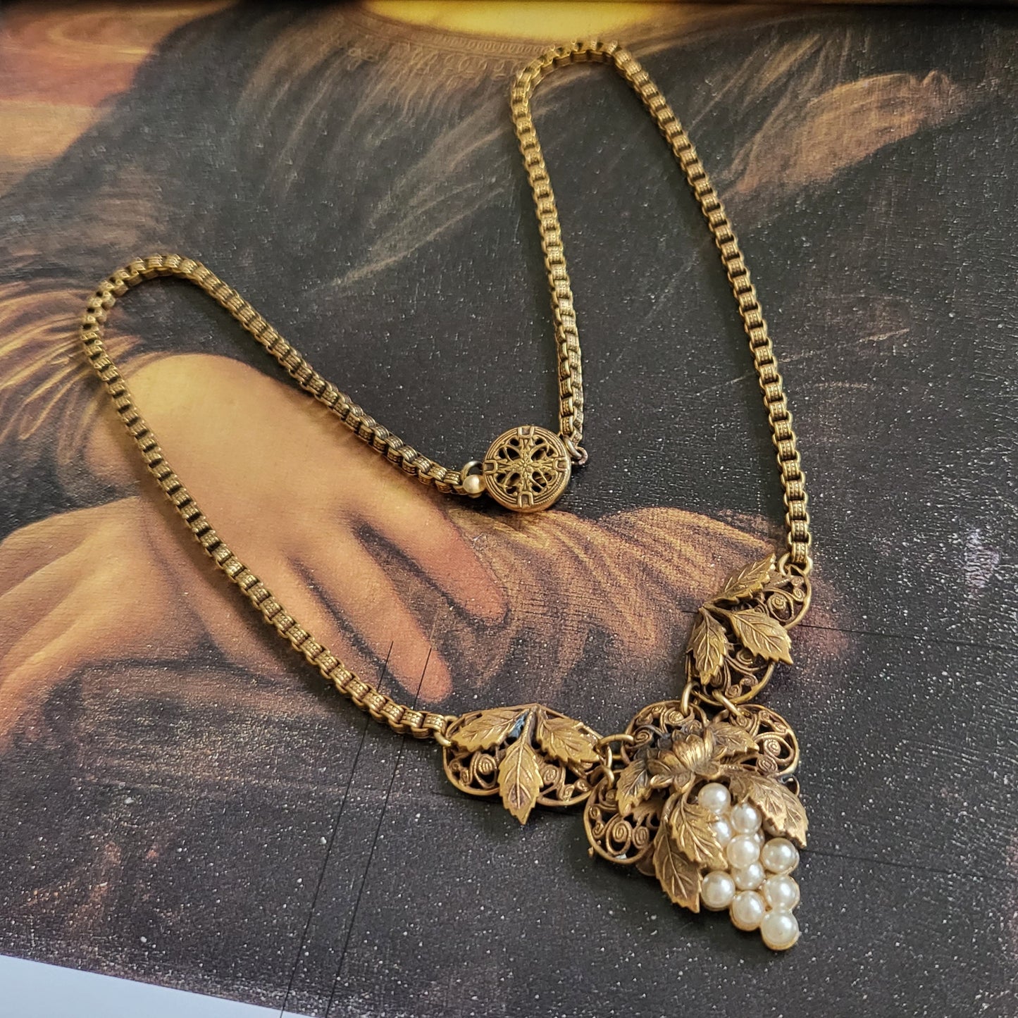 Set - Faux Pearl Grapes Necklace and Screw on Earrings