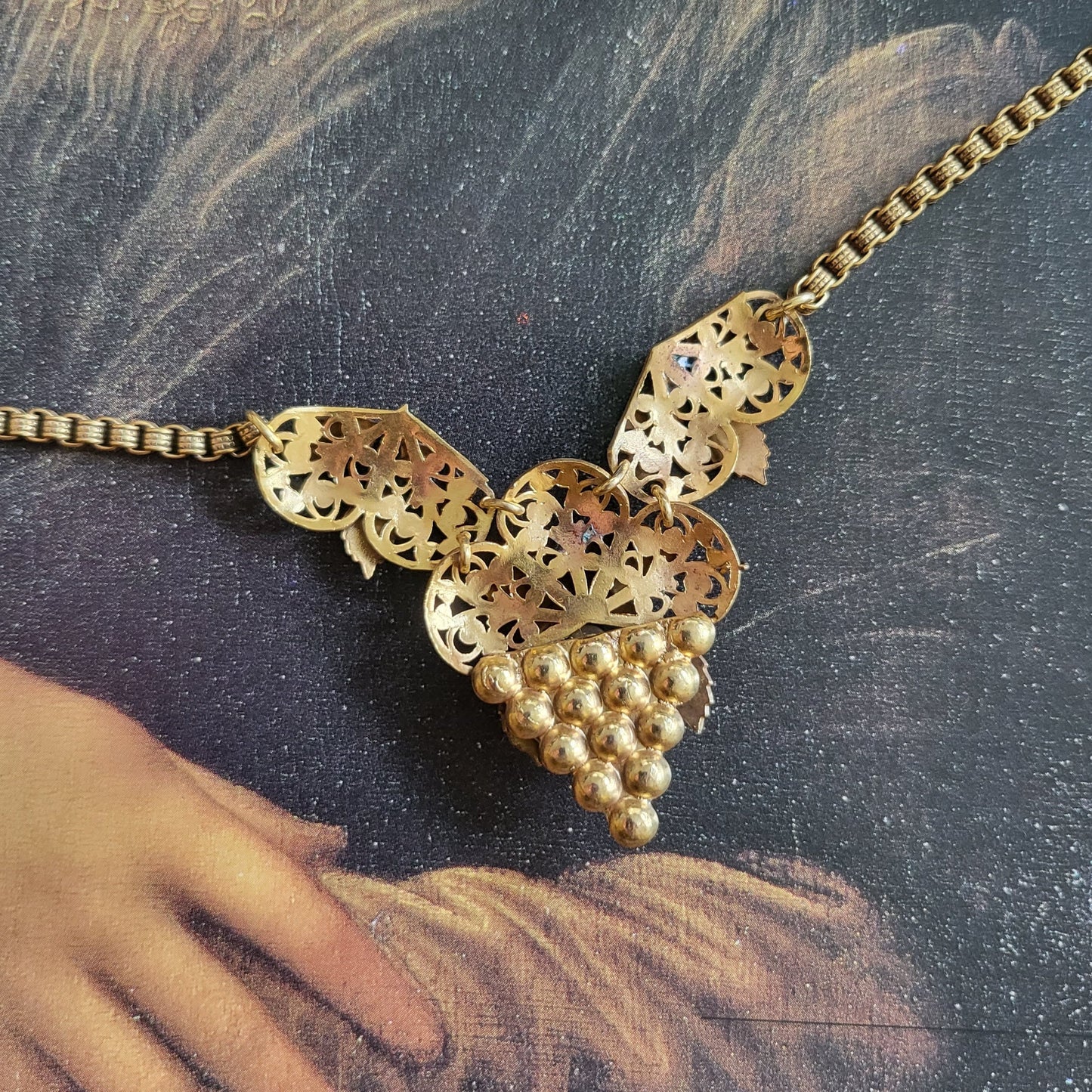 Set - Faux Pearl Grapes Necklace and Screw on Earrings