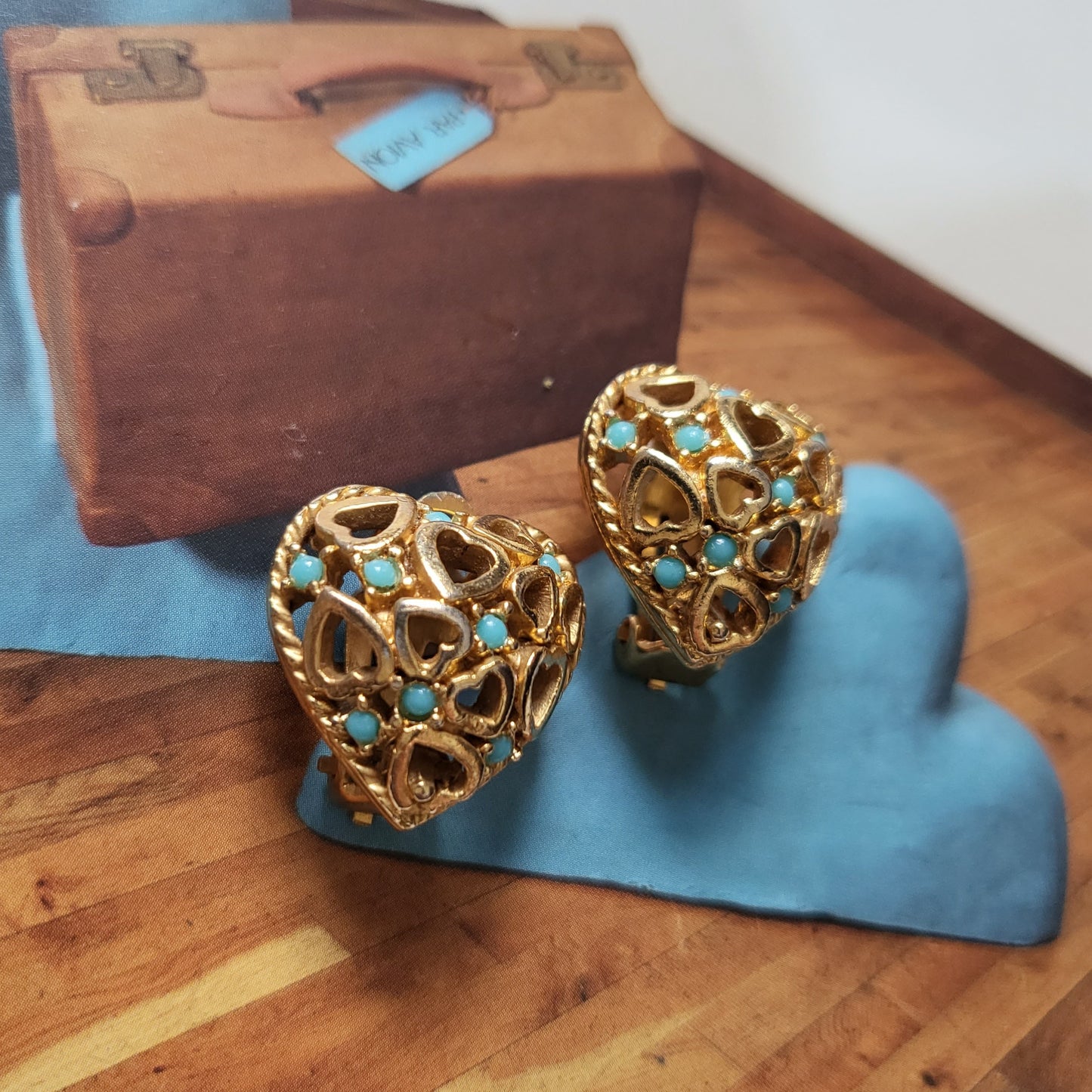 Clip on - Sphinx Hearts and Turquoise Cluster Clip on Earrings