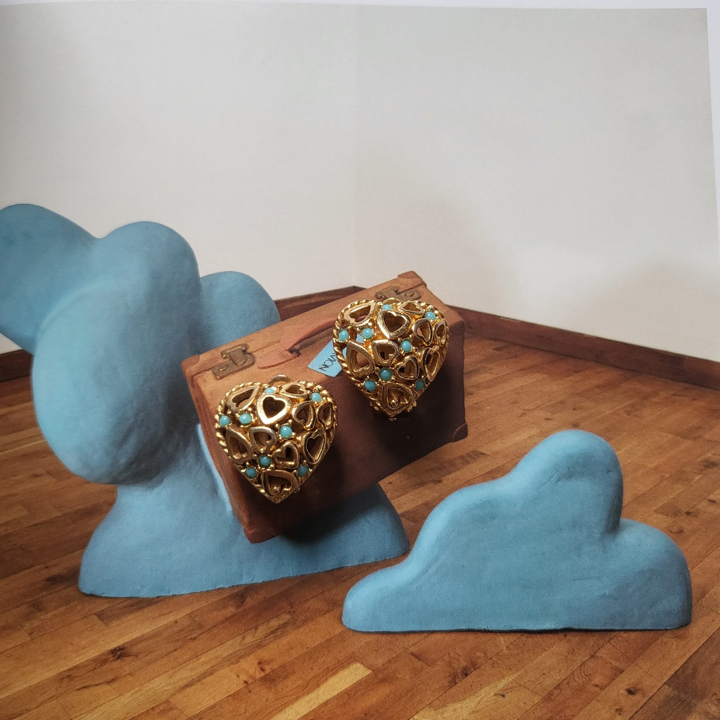 Clip on - Sphinx Hearts and Turquoise Cluster Clip on Earrings