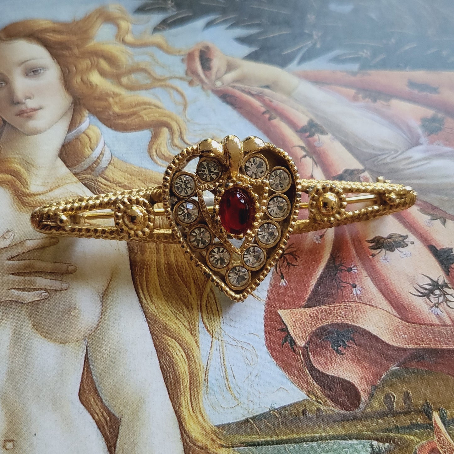 Brooch - Sphinx Red and Clear Crystals Heart Bar Brooch