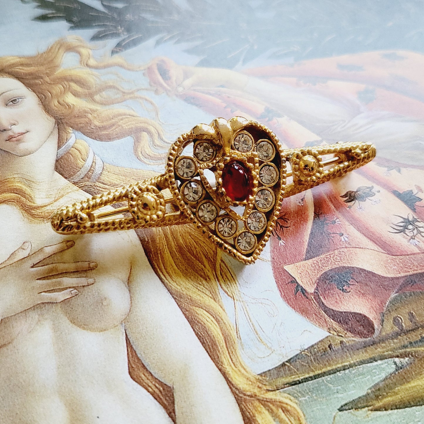 Brooch - Sphinx Red and Clear Crystals Heart Bar Brooch