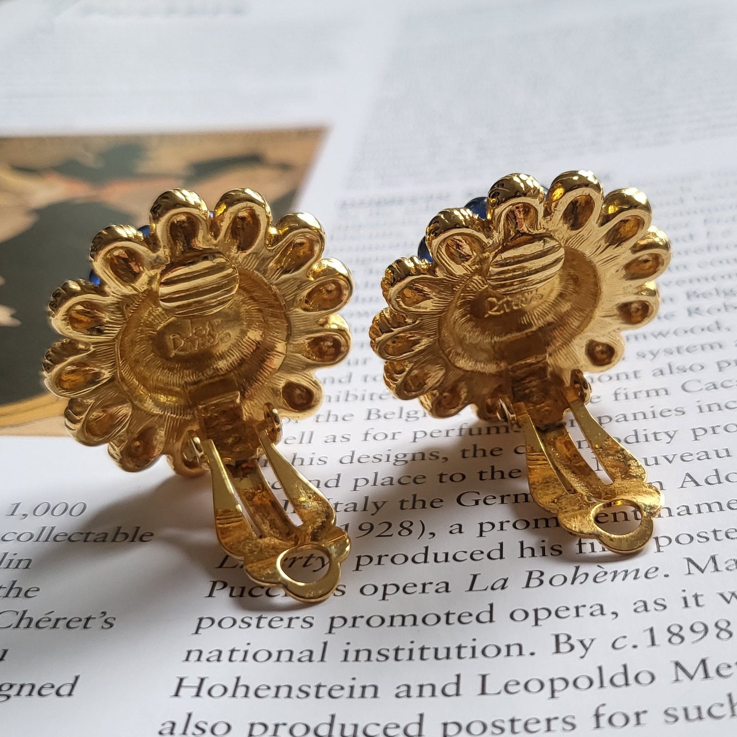 Clip on - Joan Rivers Pearl and Blue Glass Beads Flower Clip on Earrings