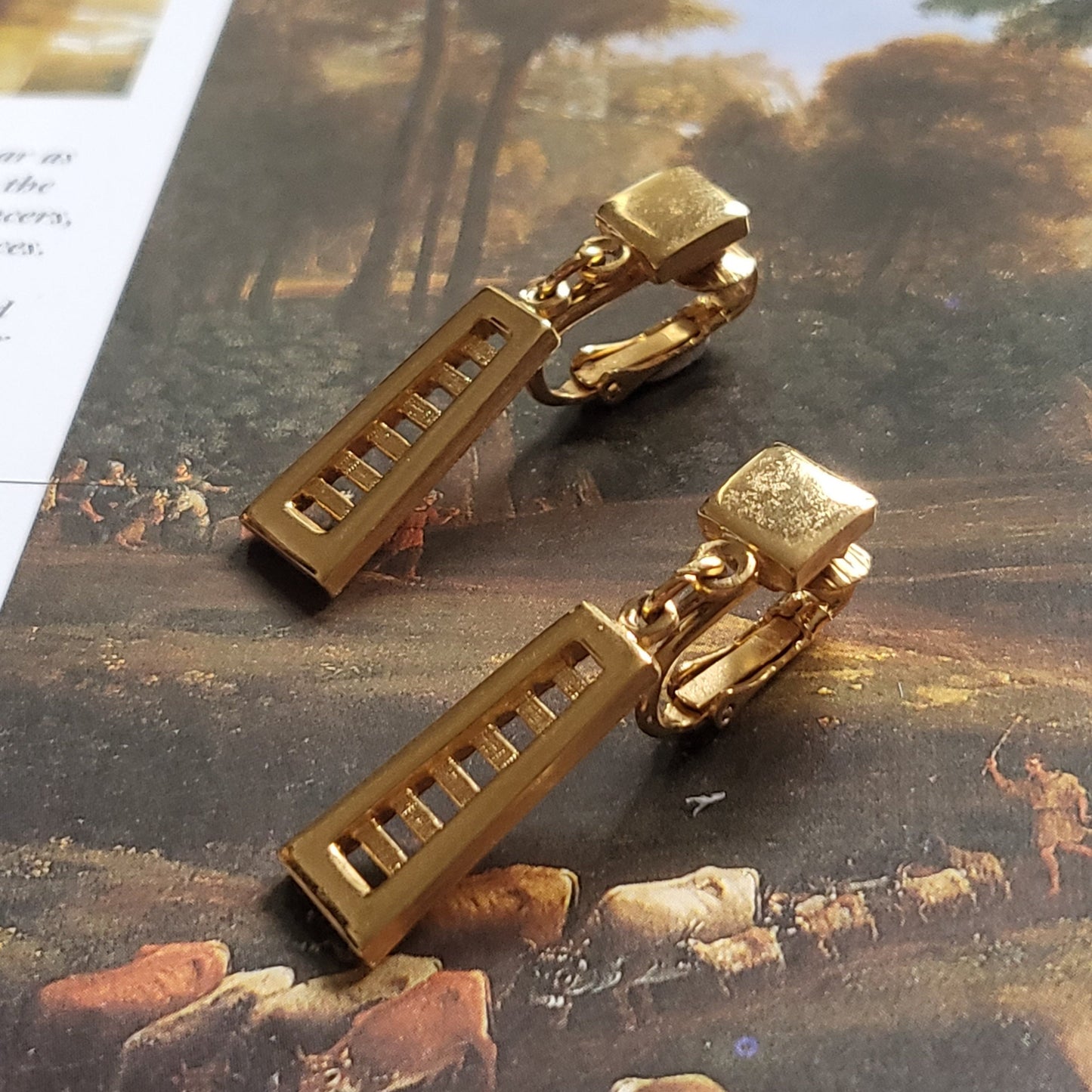 Clip on - Trifari Gold Ladder Drop Clip on Earrings