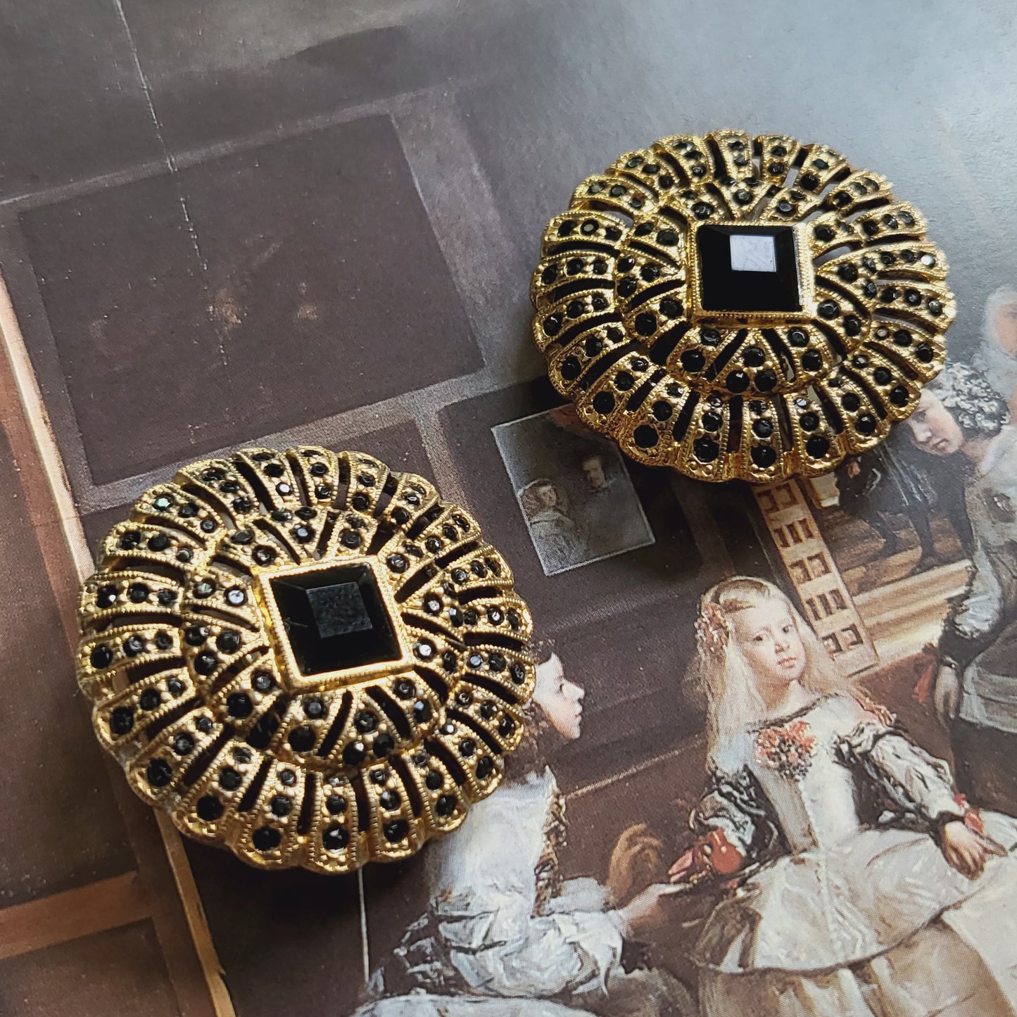 Clip on - Les Bernard Black Crystal Flower Clip On Earrings