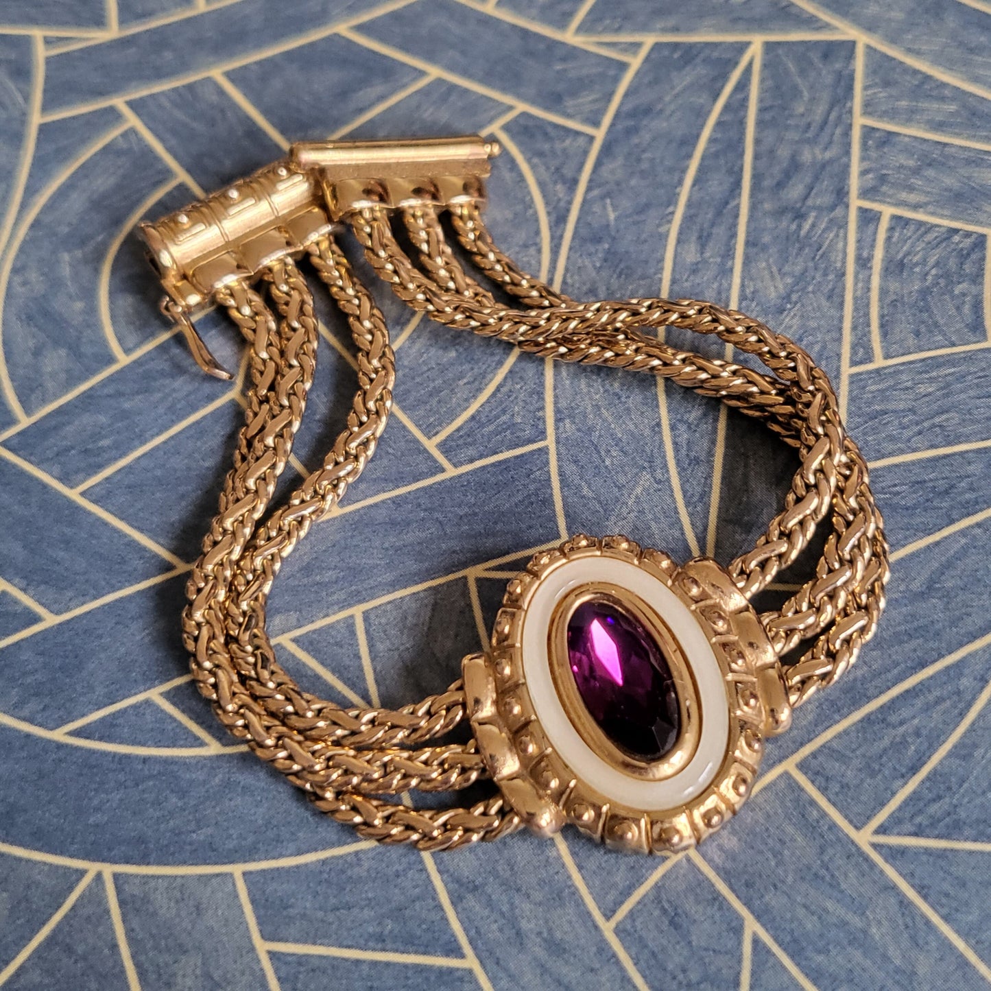 Bracelet - Burberrys Purple Crystal Triple Chain Bracelet